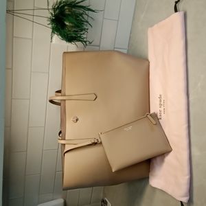Kate Spade Molly Large Leather Tote and Pouch in Light Fawn.